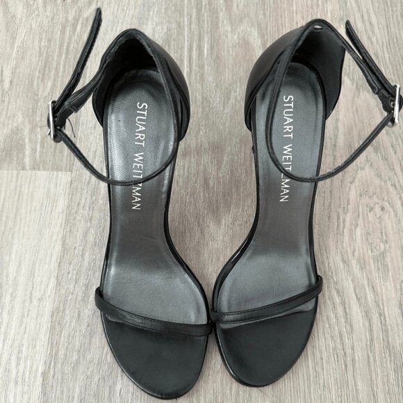Stuart Weitzman 7 Black Leather Nudist” Heels Shoes - Picture 2 of 5
